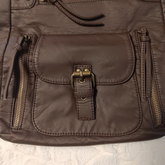 Coffee Brown Vegan High Capacity Crossbody Bag Purse Water Resistant Lightweight - Picture 8 of 11